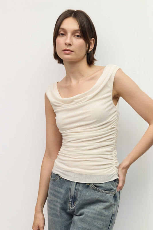 Mesh Wide Cowl Neck Top