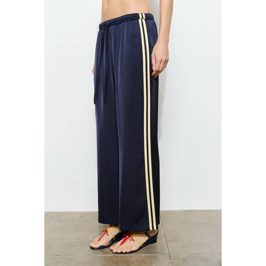Navy Yellow Satin Track Pants