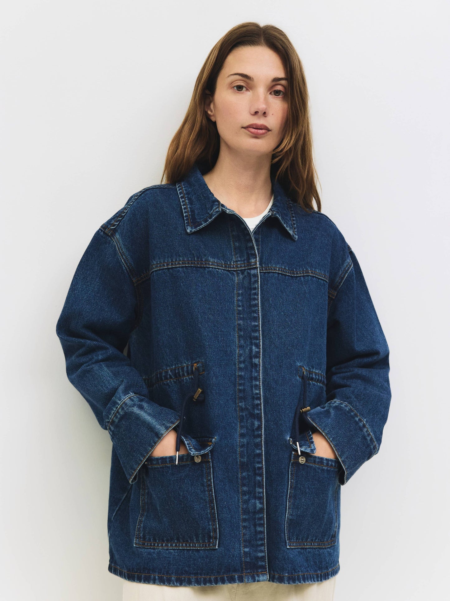 Denim Drawstring Chore Jacket