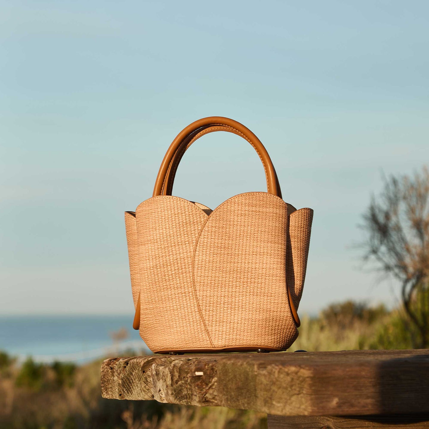 Tulip Raffia Embossed Top Handle Bag