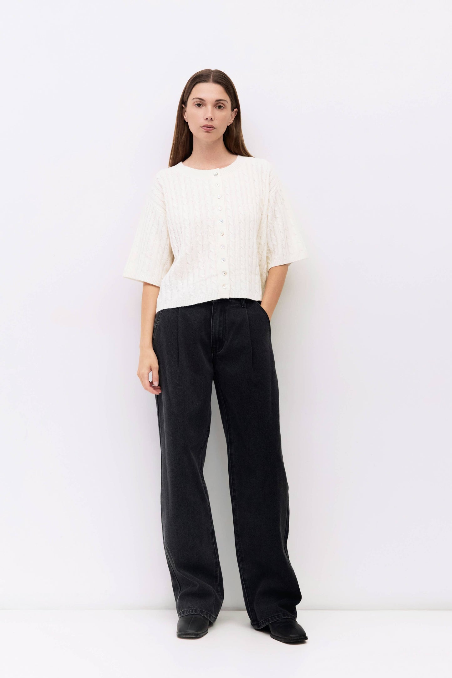 Cable Knit Elbow Sleeve Cardigan