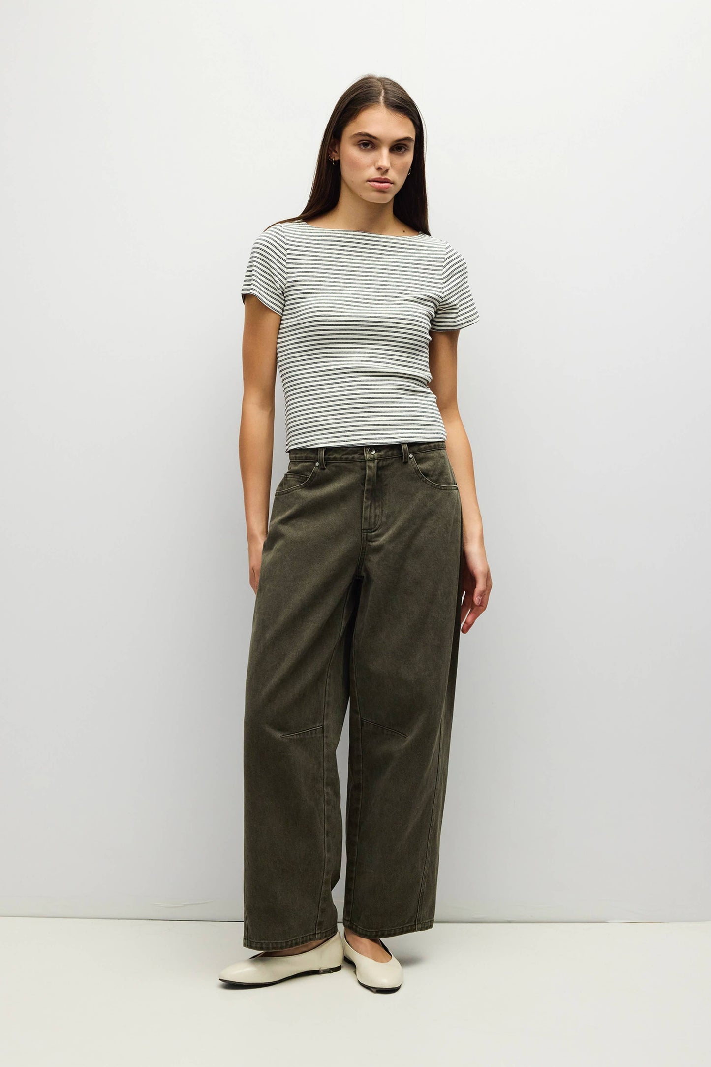 Brushed Striped Wide Neck Tee