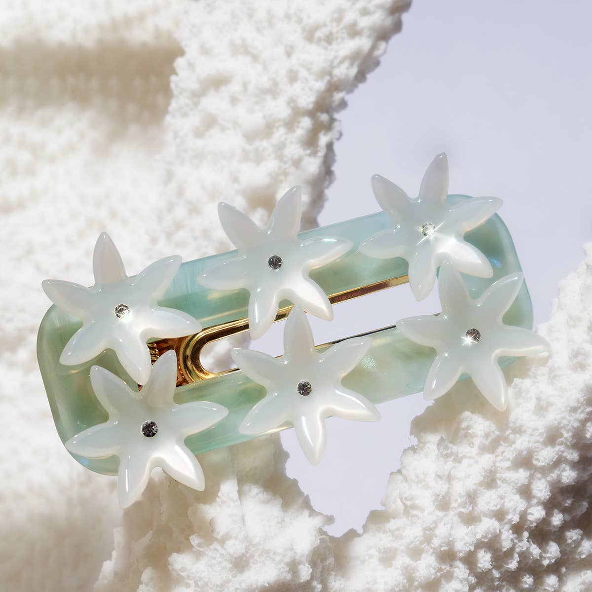Seafoam Undine Lotus Flower Alligator Hair Clip by Winona Irene