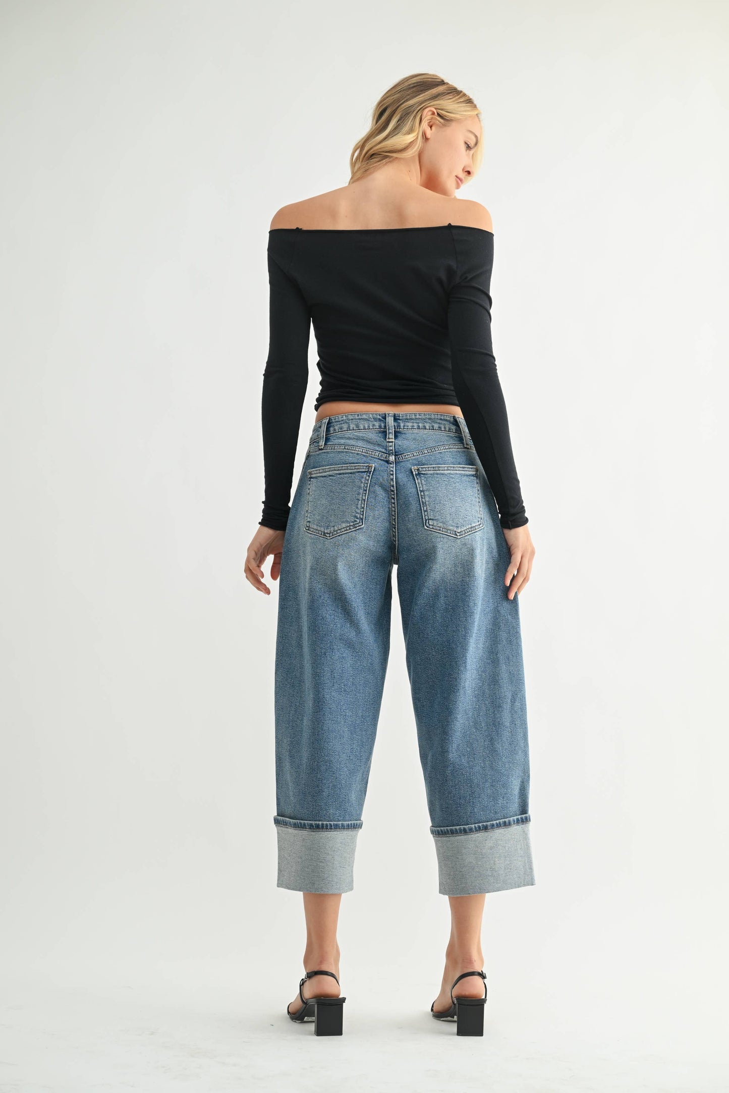 Front Seam Cuffed Barrel Jeans