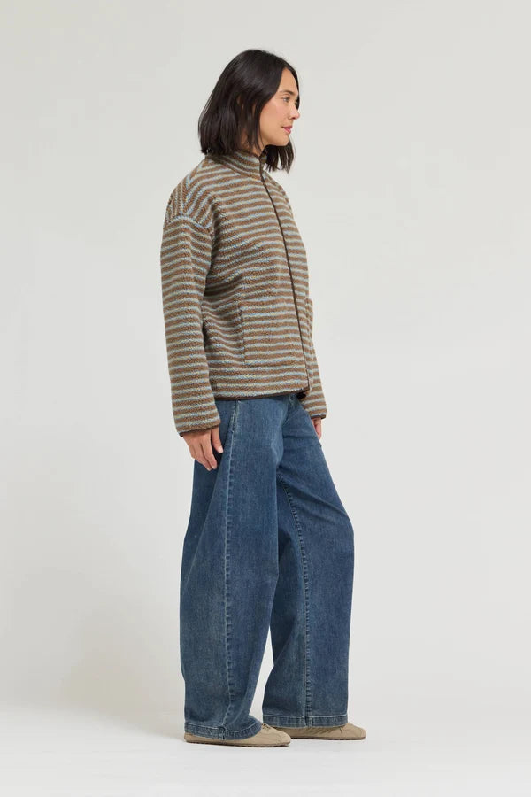 Stripe Fleece  Zip Jacket