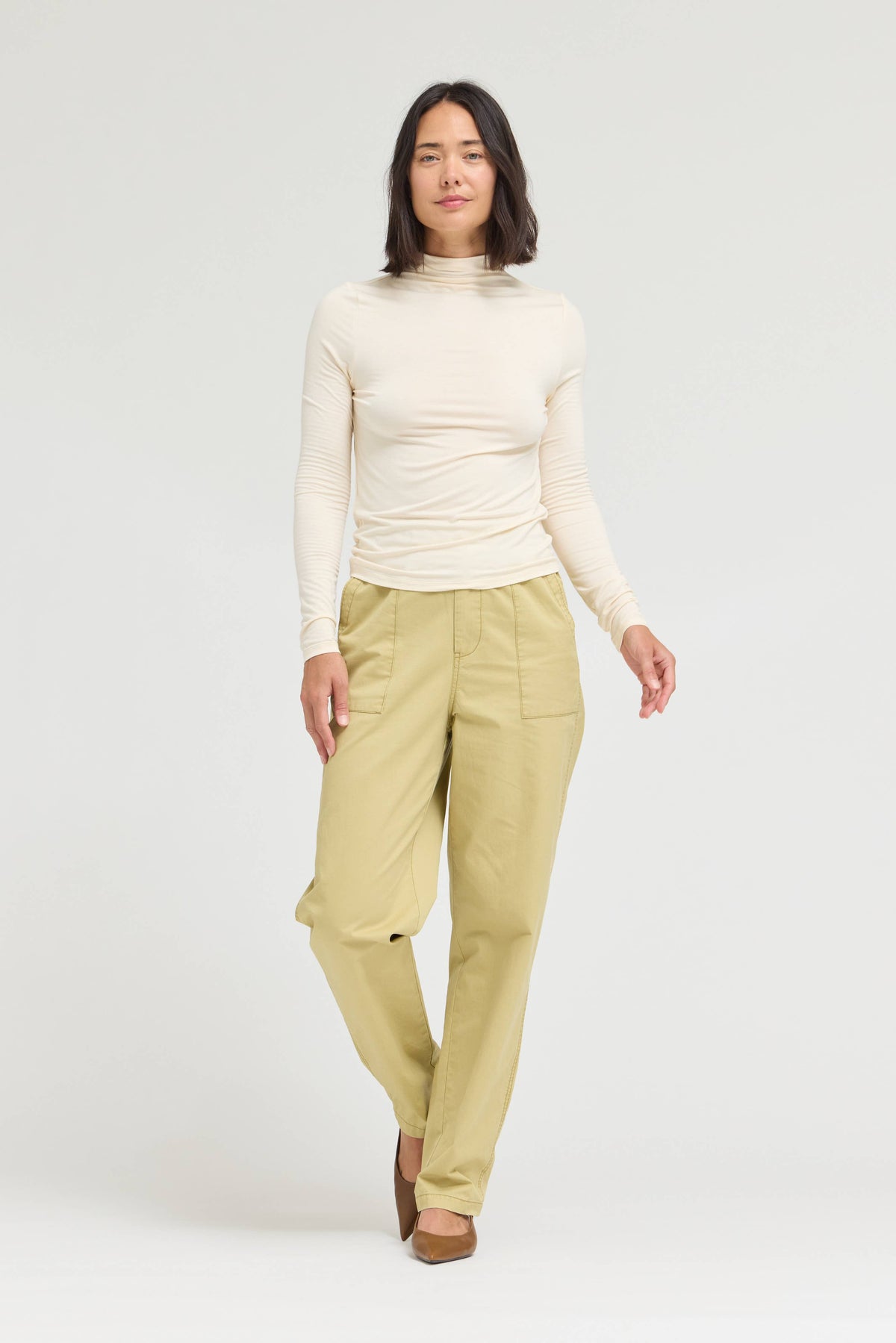 Cream Fitted Modal Turtleneck Top