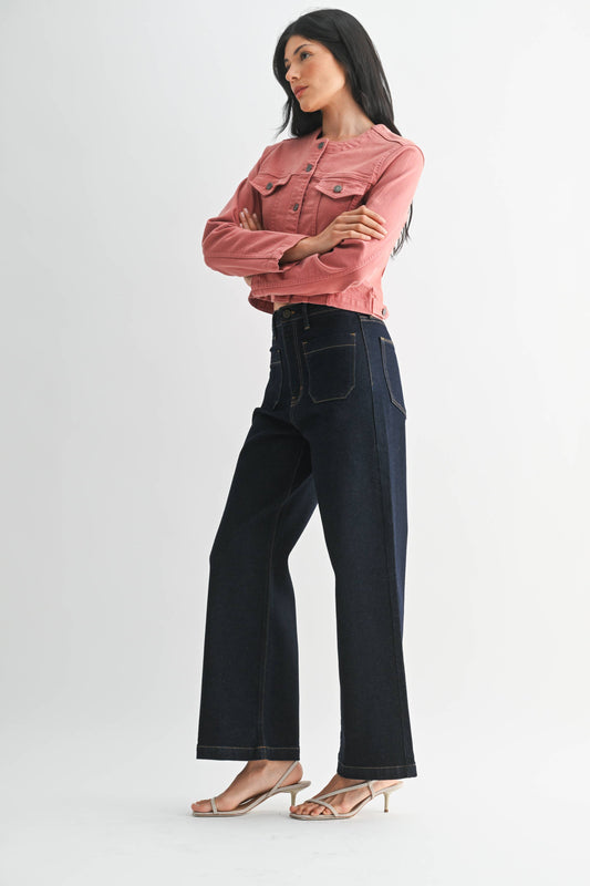 Dark Wash Patch Pocket Wide Leg Jeans