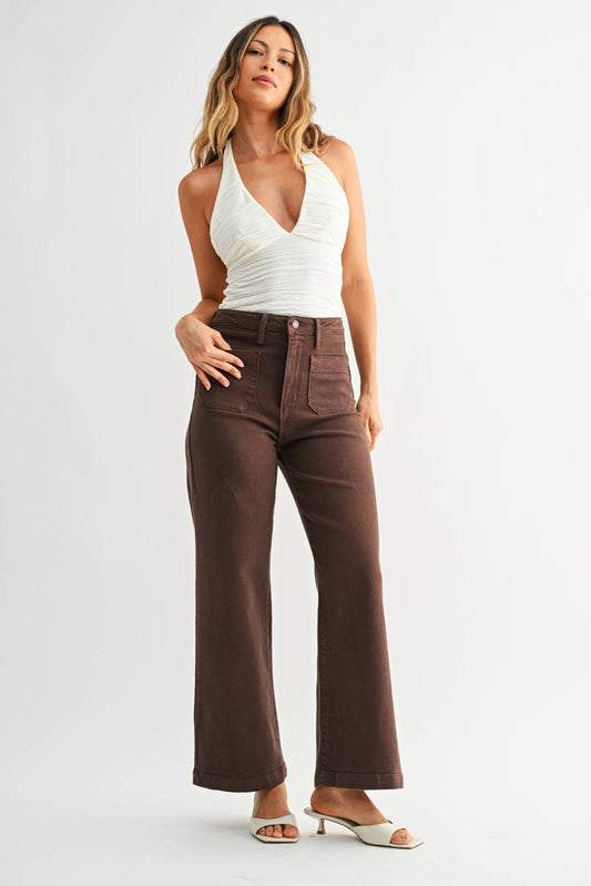 Dark Brown Patch Pocket Wide Leg Jean