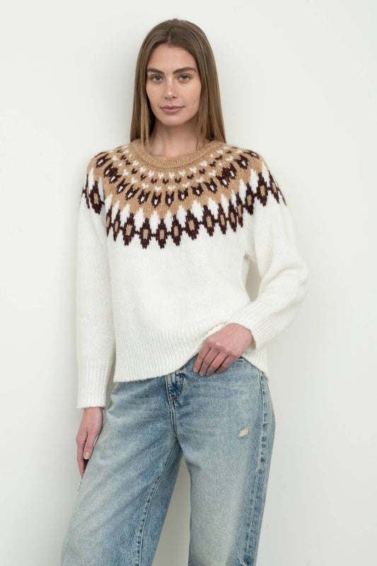 Cream Fair Isle Pullover Sweater