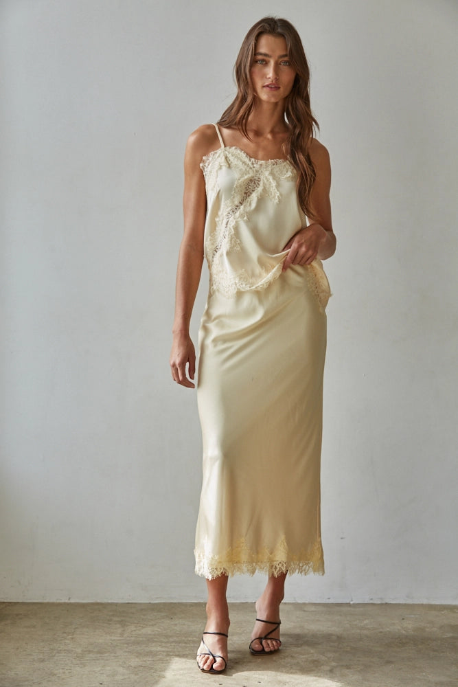 Butter Yellow Satin Lace Cami
