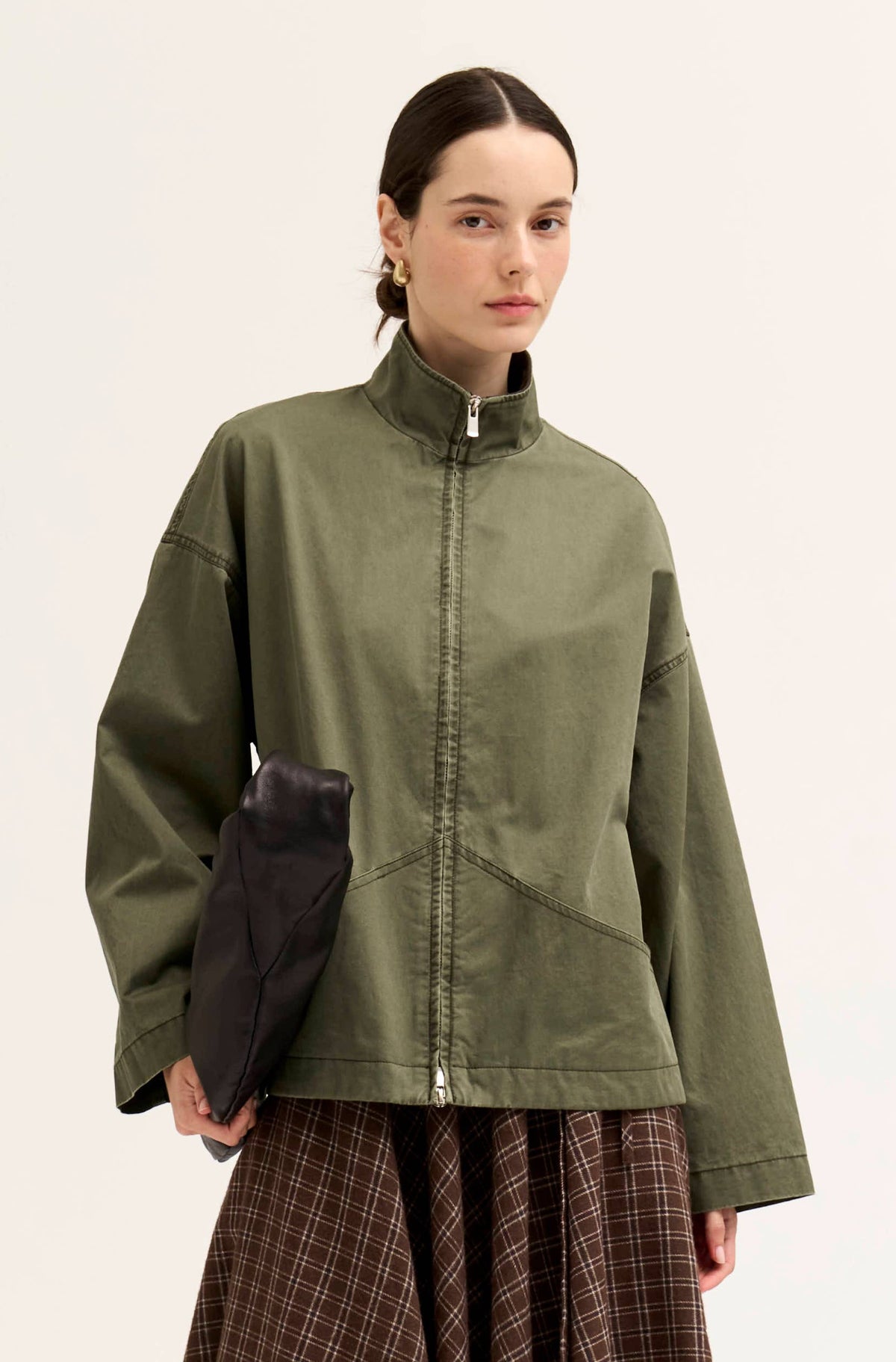 Moss Corduroy High Collar Cotton Jacket