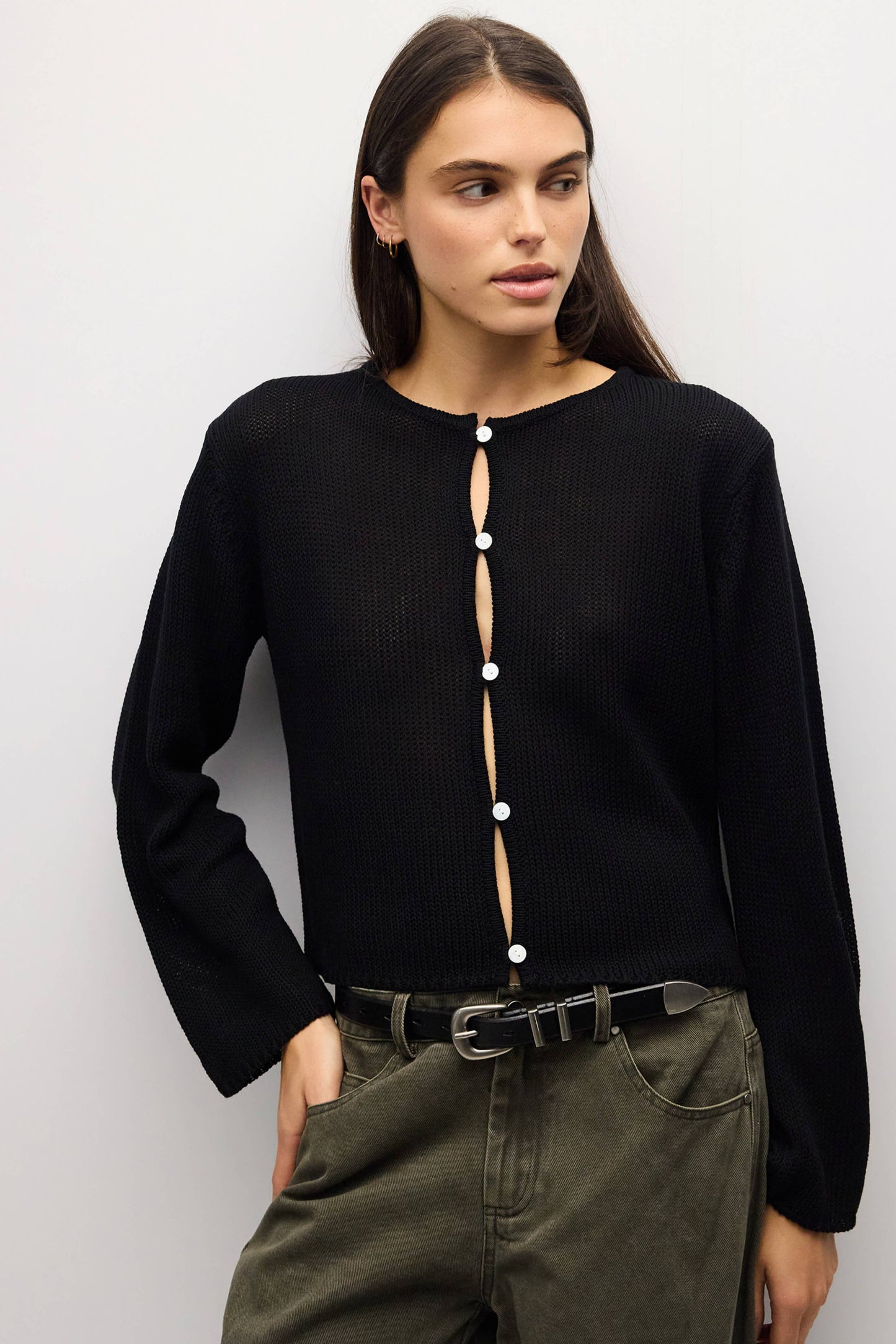 Open Knit Button Front Cardigan