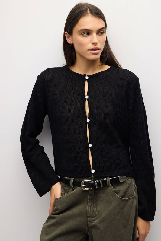 Open Knit Button Front Cardigan