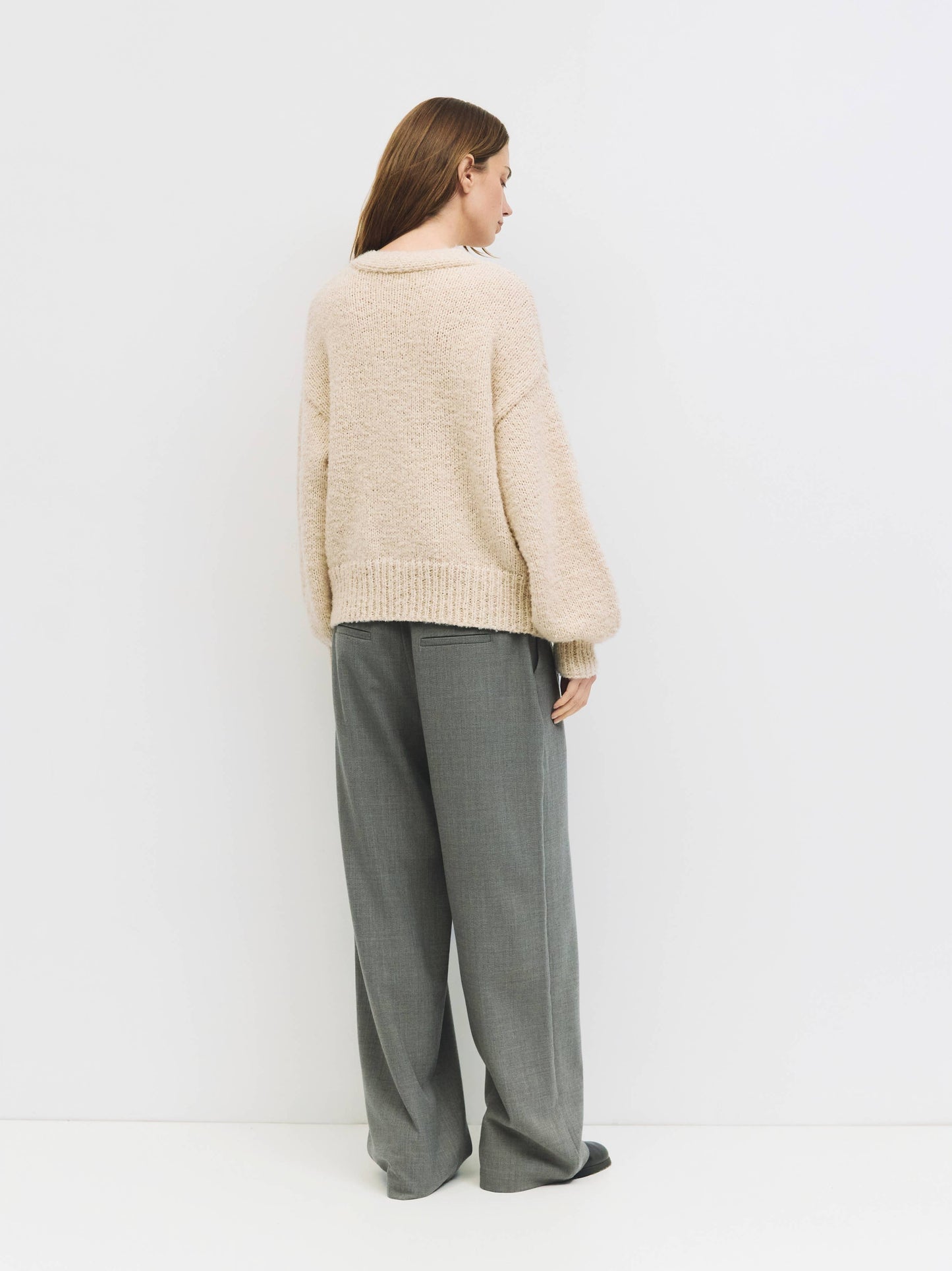 Boucle Knit V-Neck Cardigan Sweater