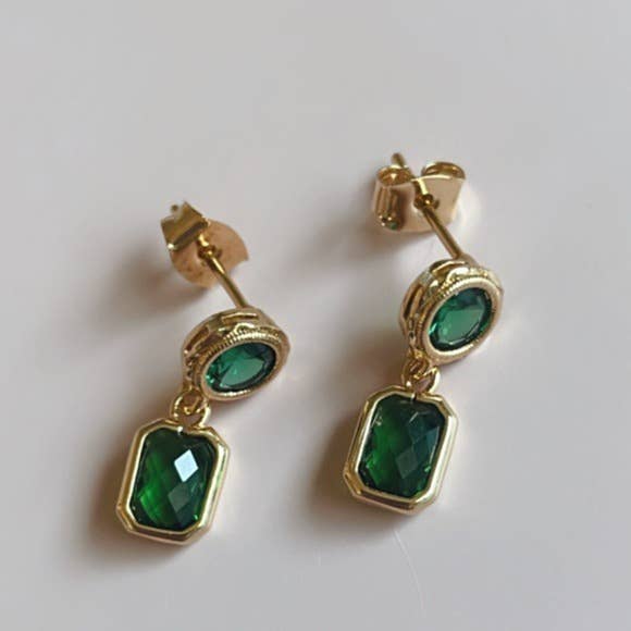 14K Gold Filled Emerald Drop Earrings