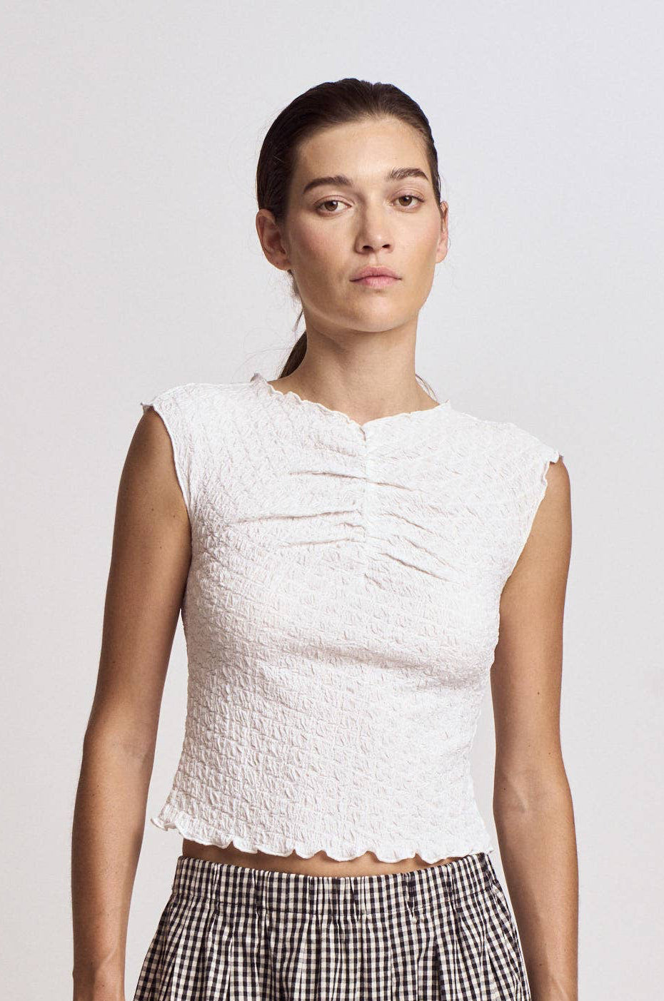 Textured Shirred SleevelessTop