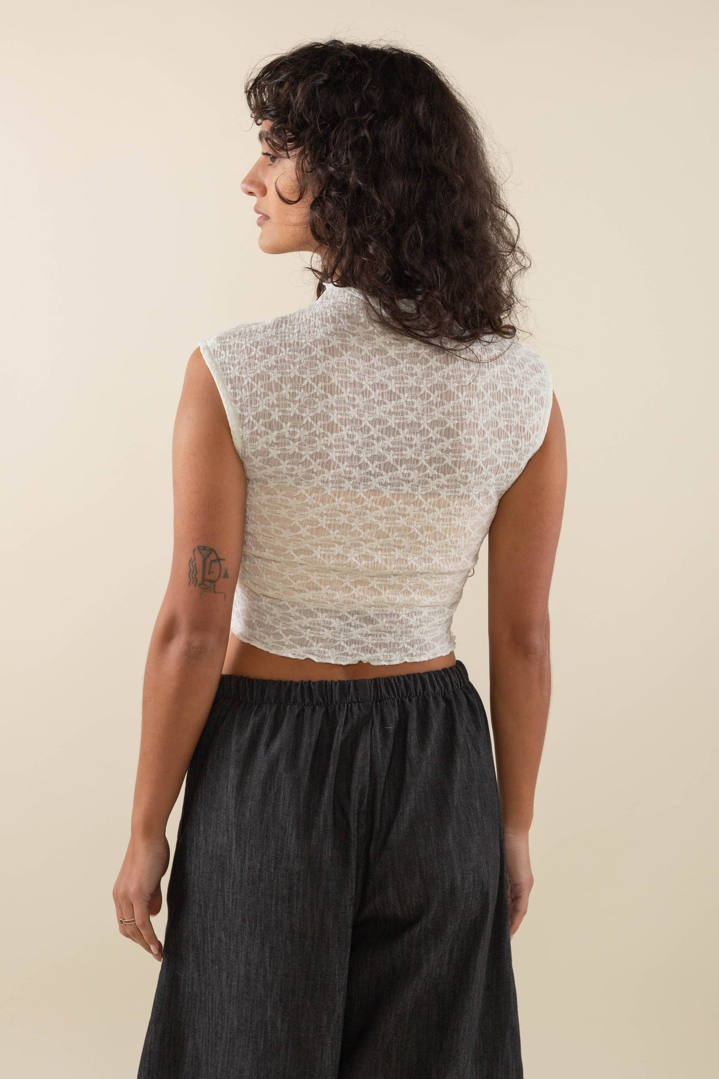 Floral Jacquard Mesh Mock Neck Top