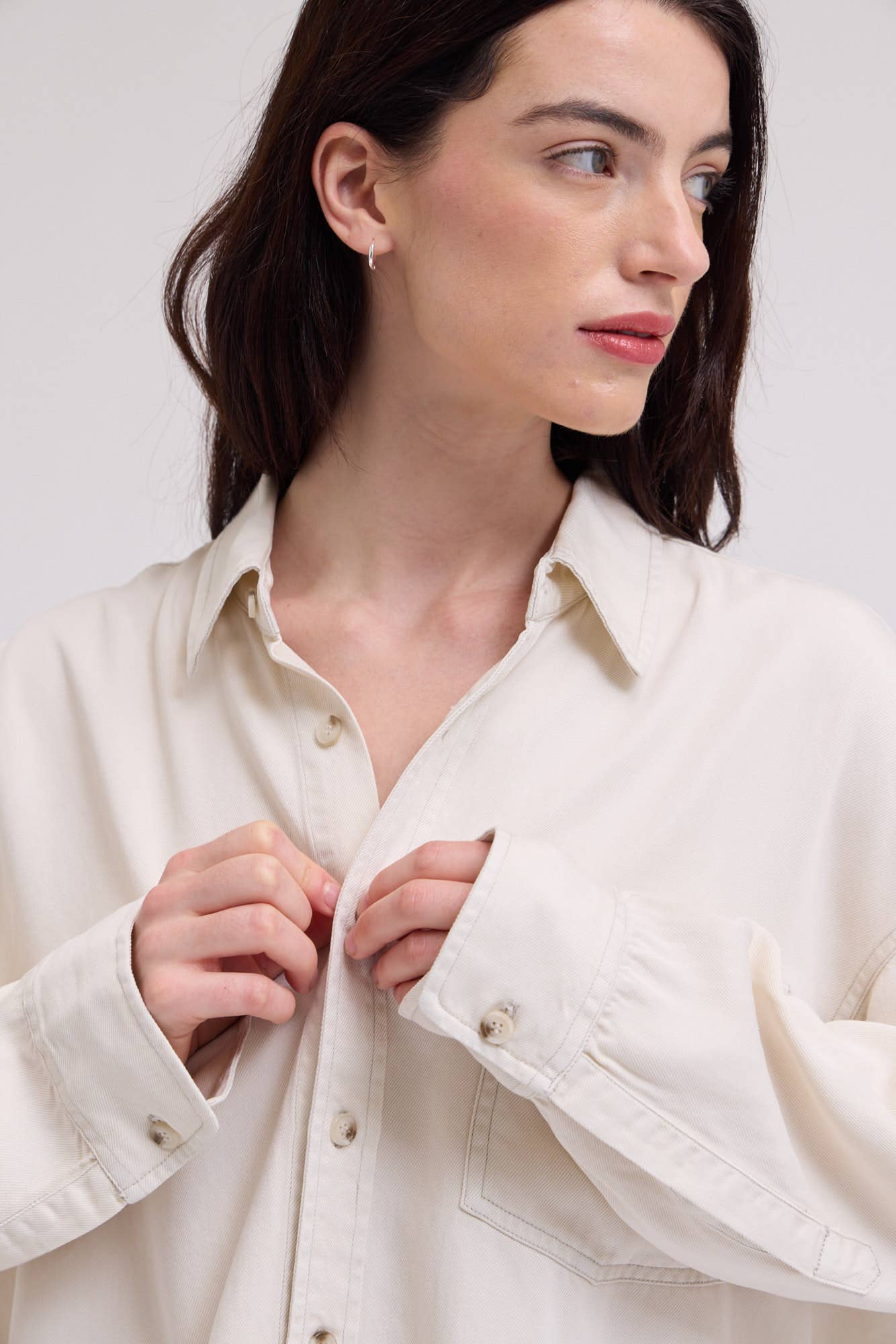 Milk Tencel Button Down Shirt