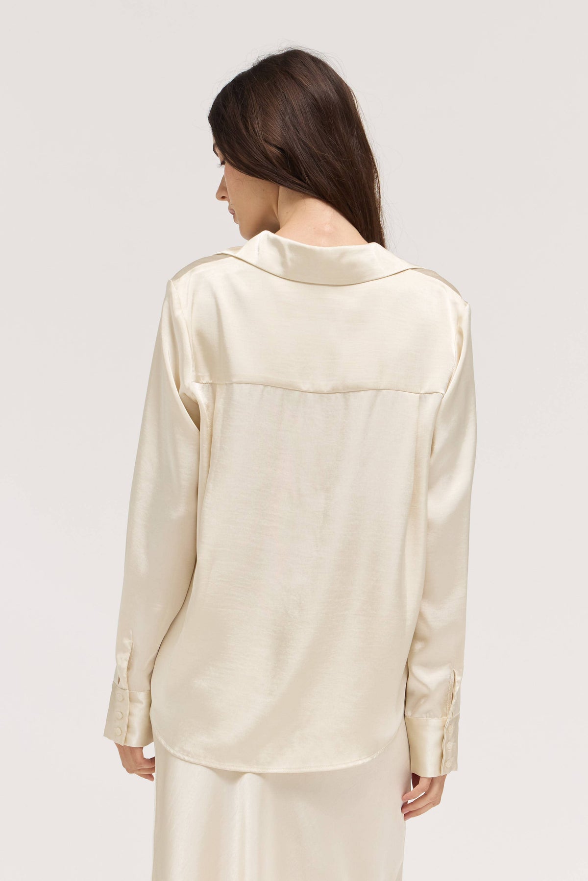 Ivory Satin Button-Down Blouse