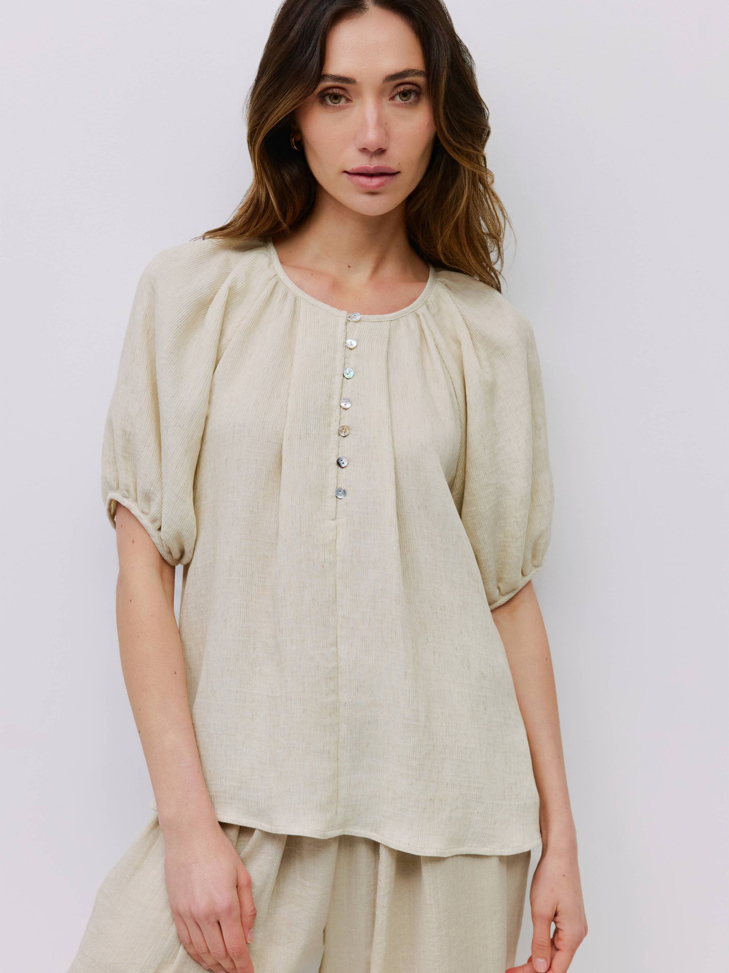 Pleated Half Button Blouse