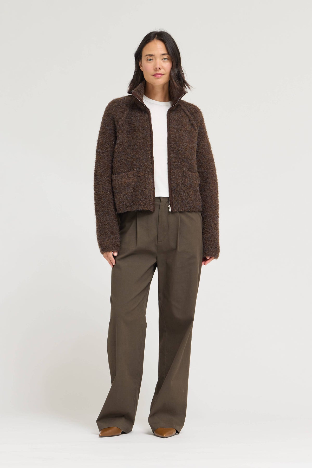 Funnel Neck Zip-Up Sweater Jacket