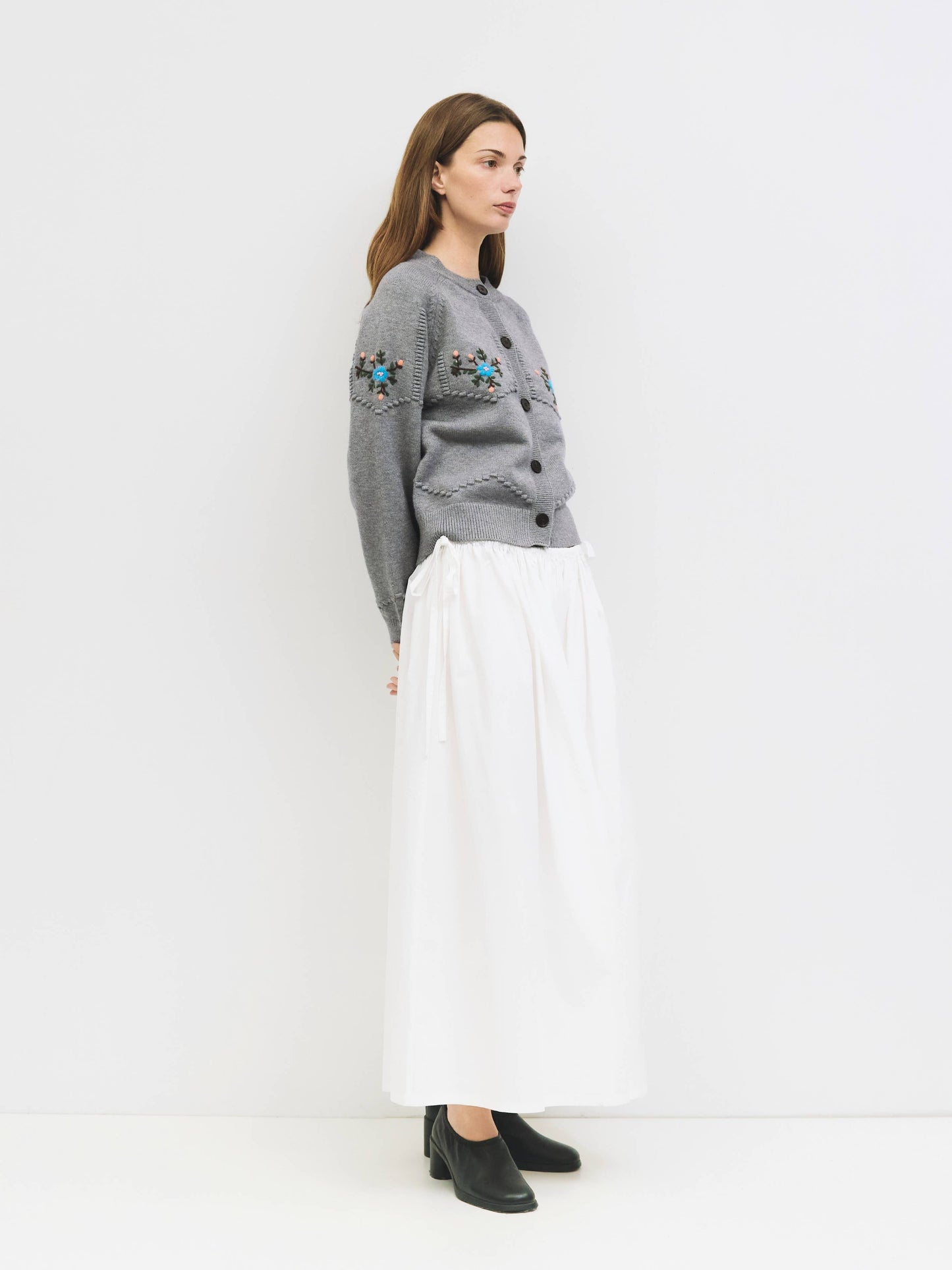 Heather Gray Floral Embroidered Cardigan