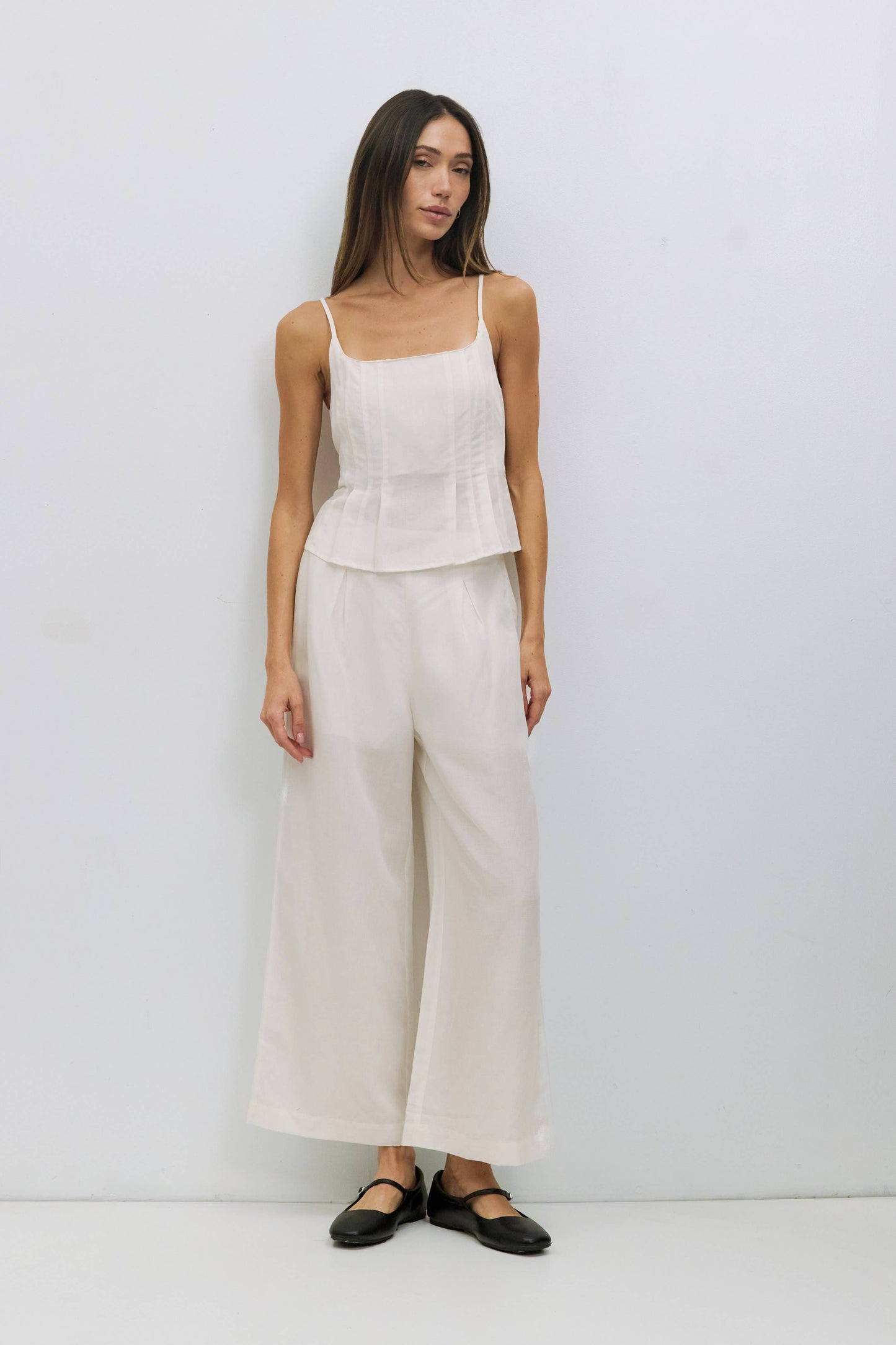 White Pleated Linen Pants