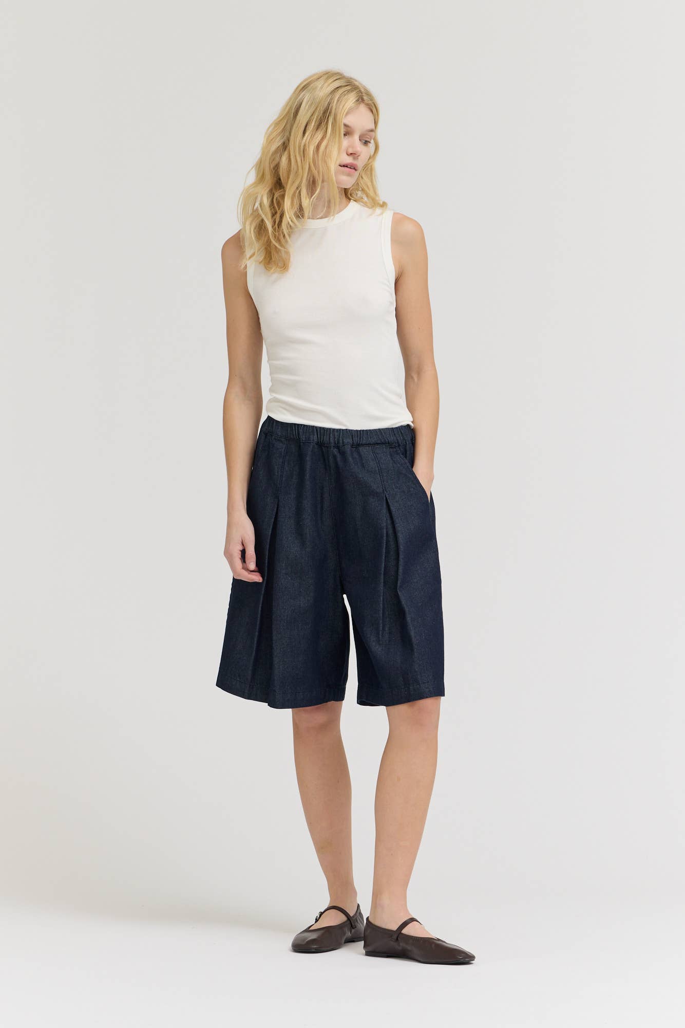 Indigo Tuck Waist Long Short