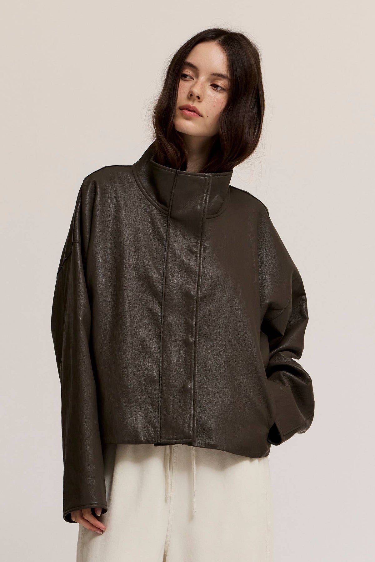 High Collar Vegan Leather Jacket
