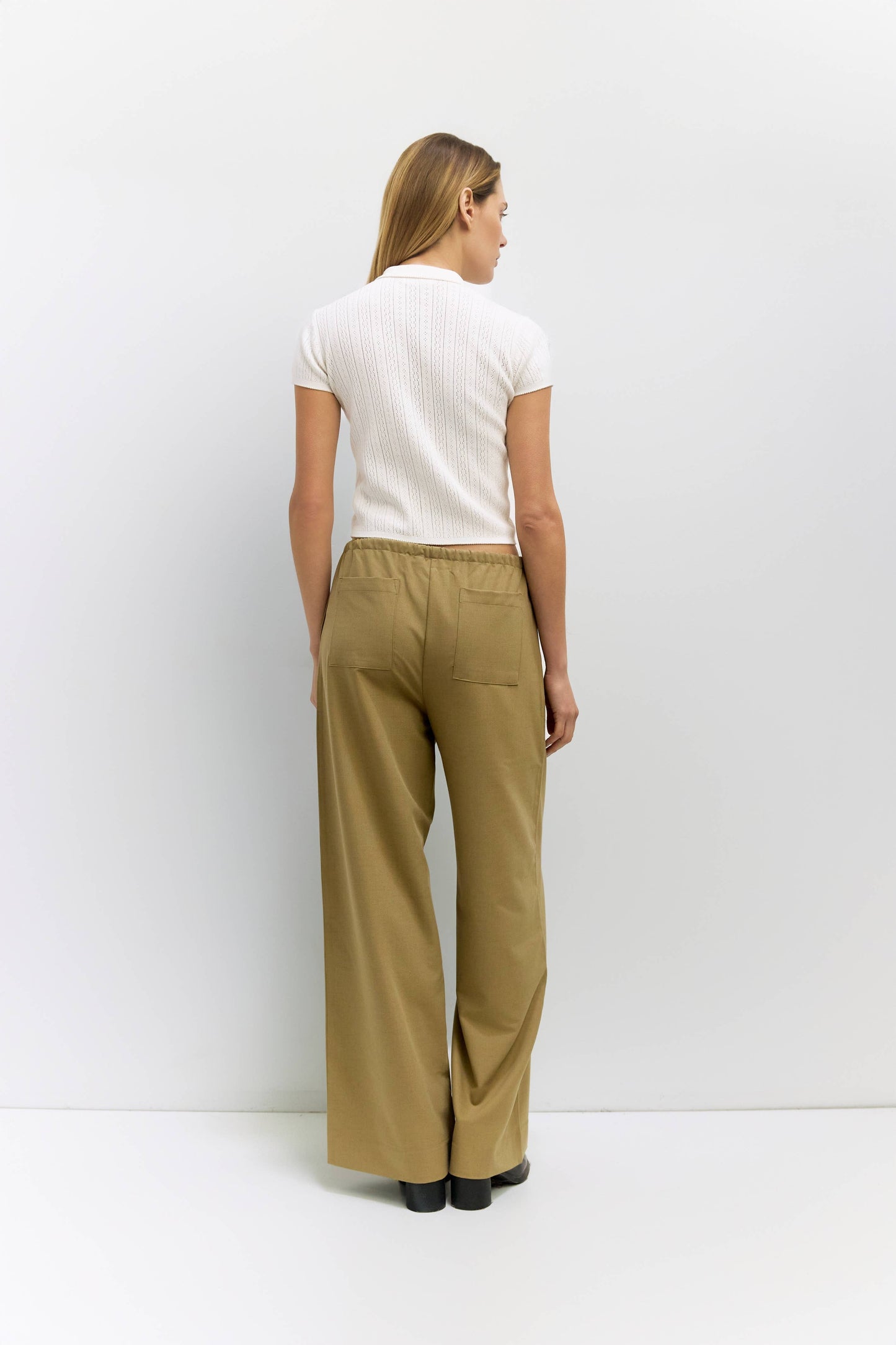 Pointelle Collared Button Top