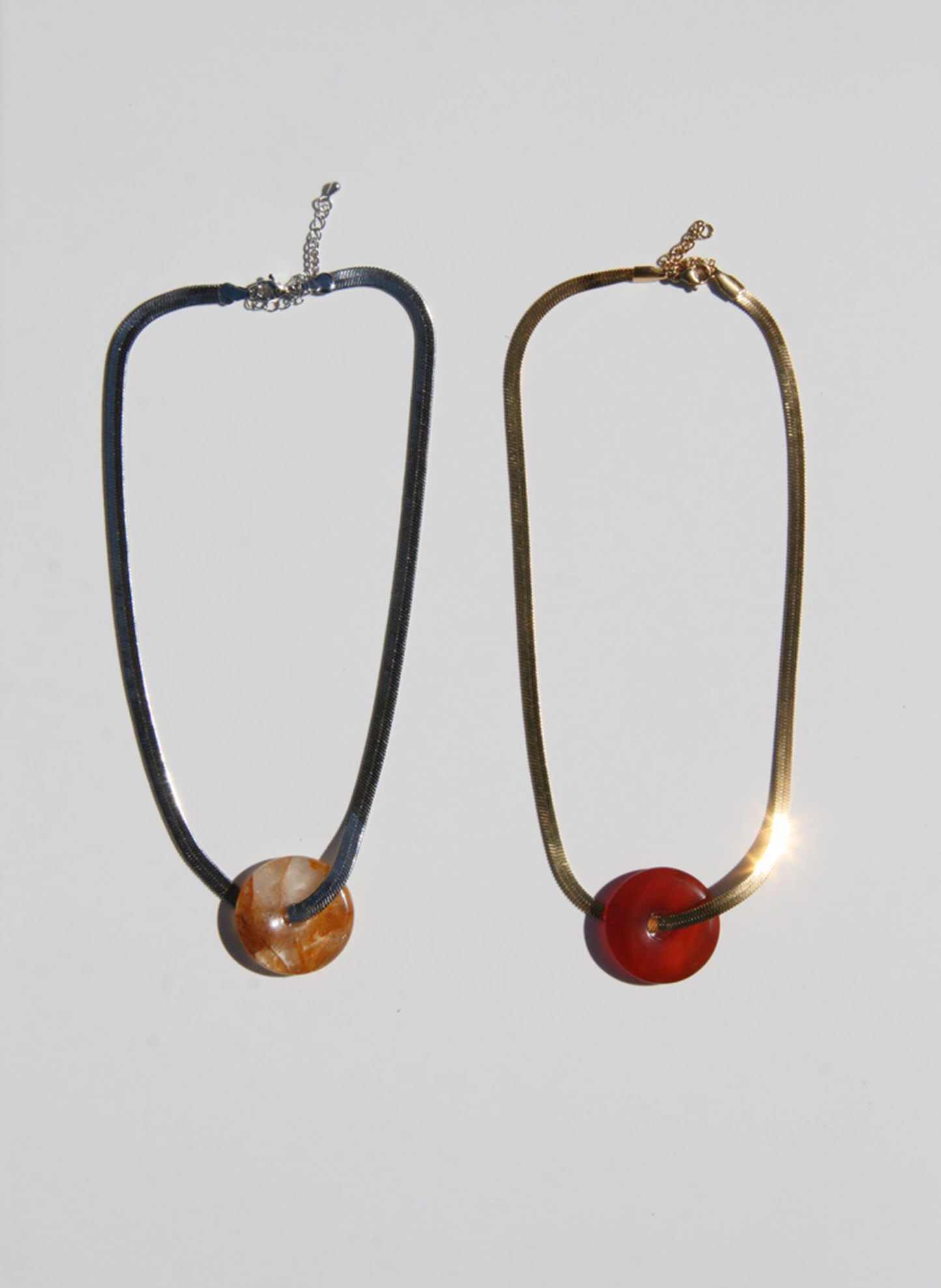 Yellow Quartz Donut Herringbone Necklace