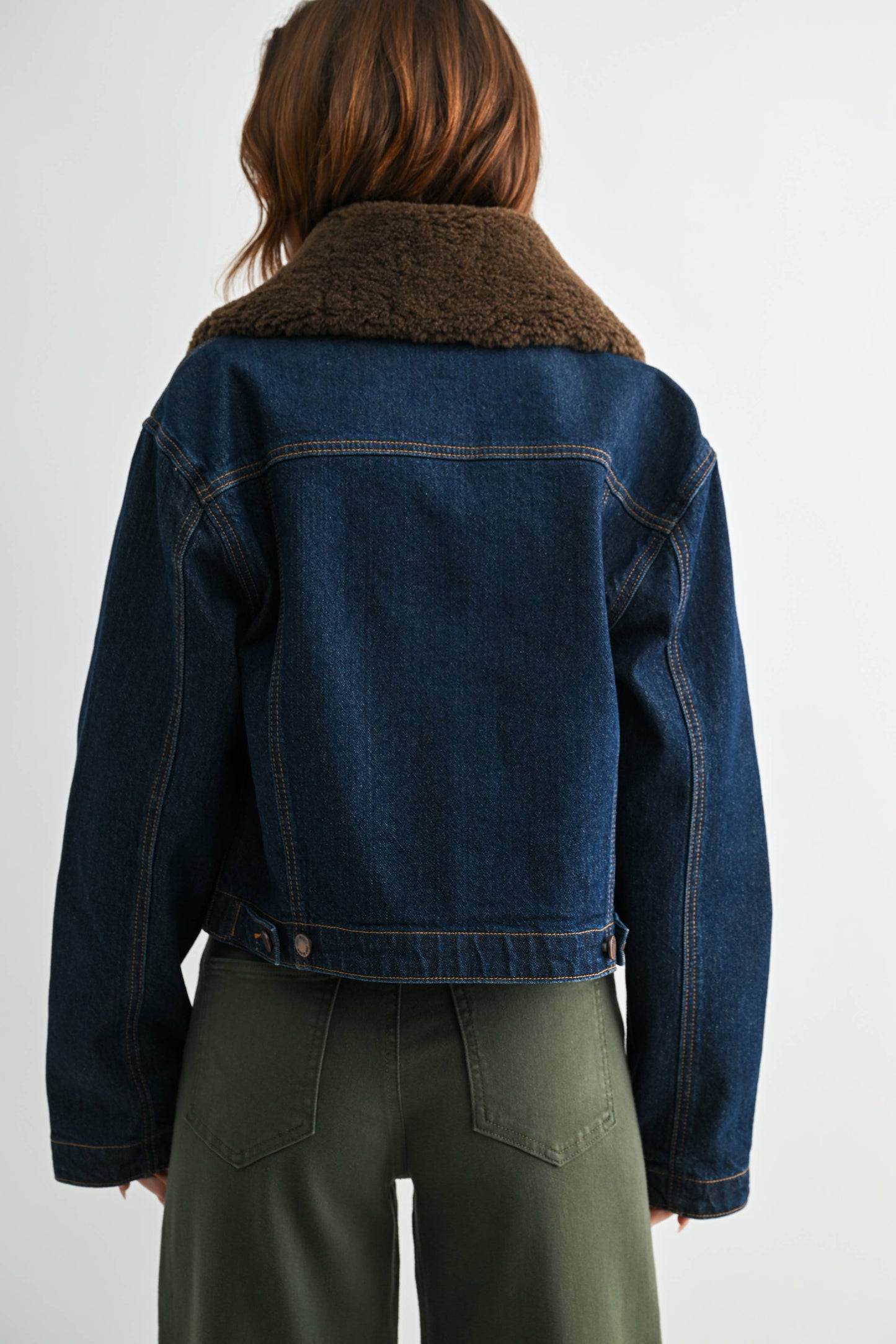 Dark Wash Denim Jacket with Faux Fur Collar