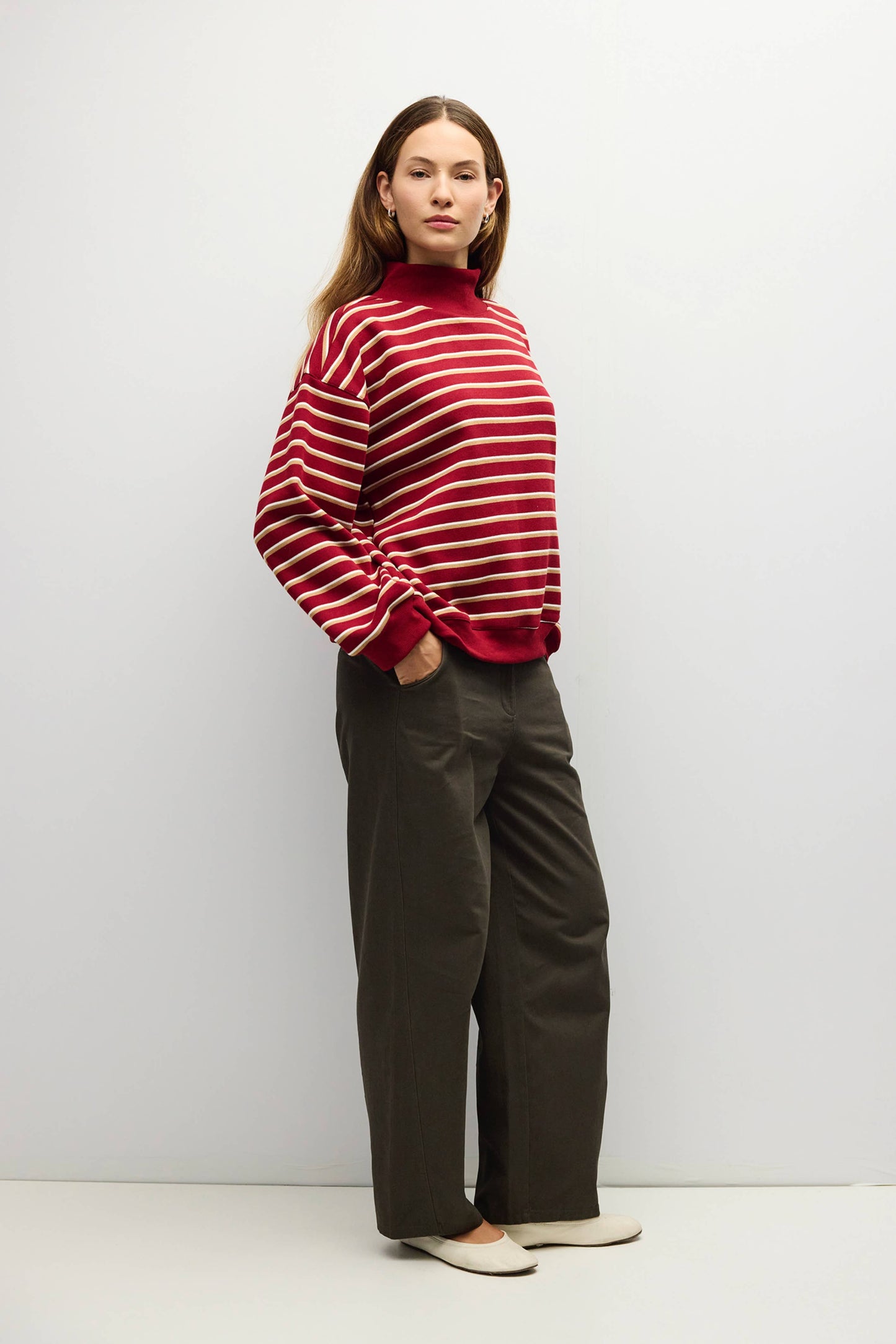 Red and Tan Striped Funnel Neck Fleece