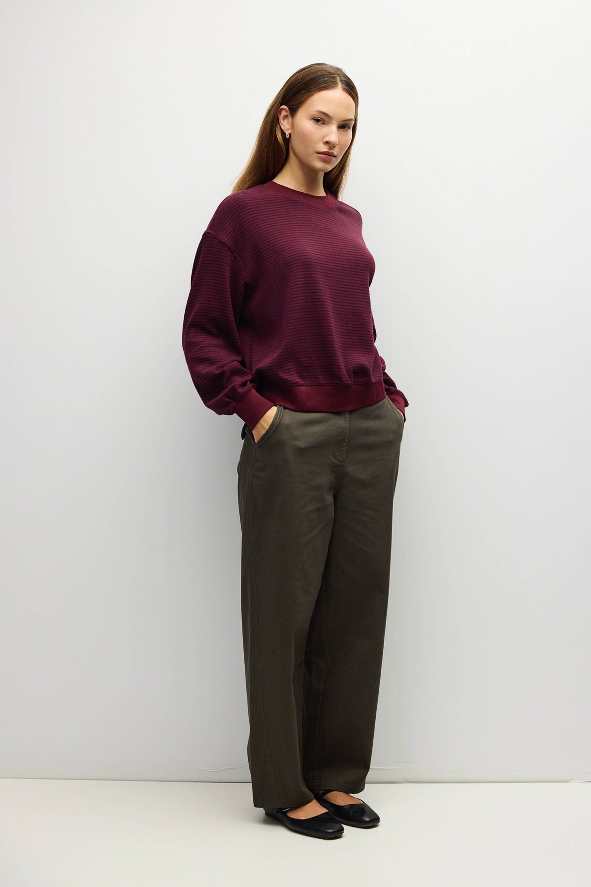 Stripe Crewneck Drop Shoulder Jersey Top