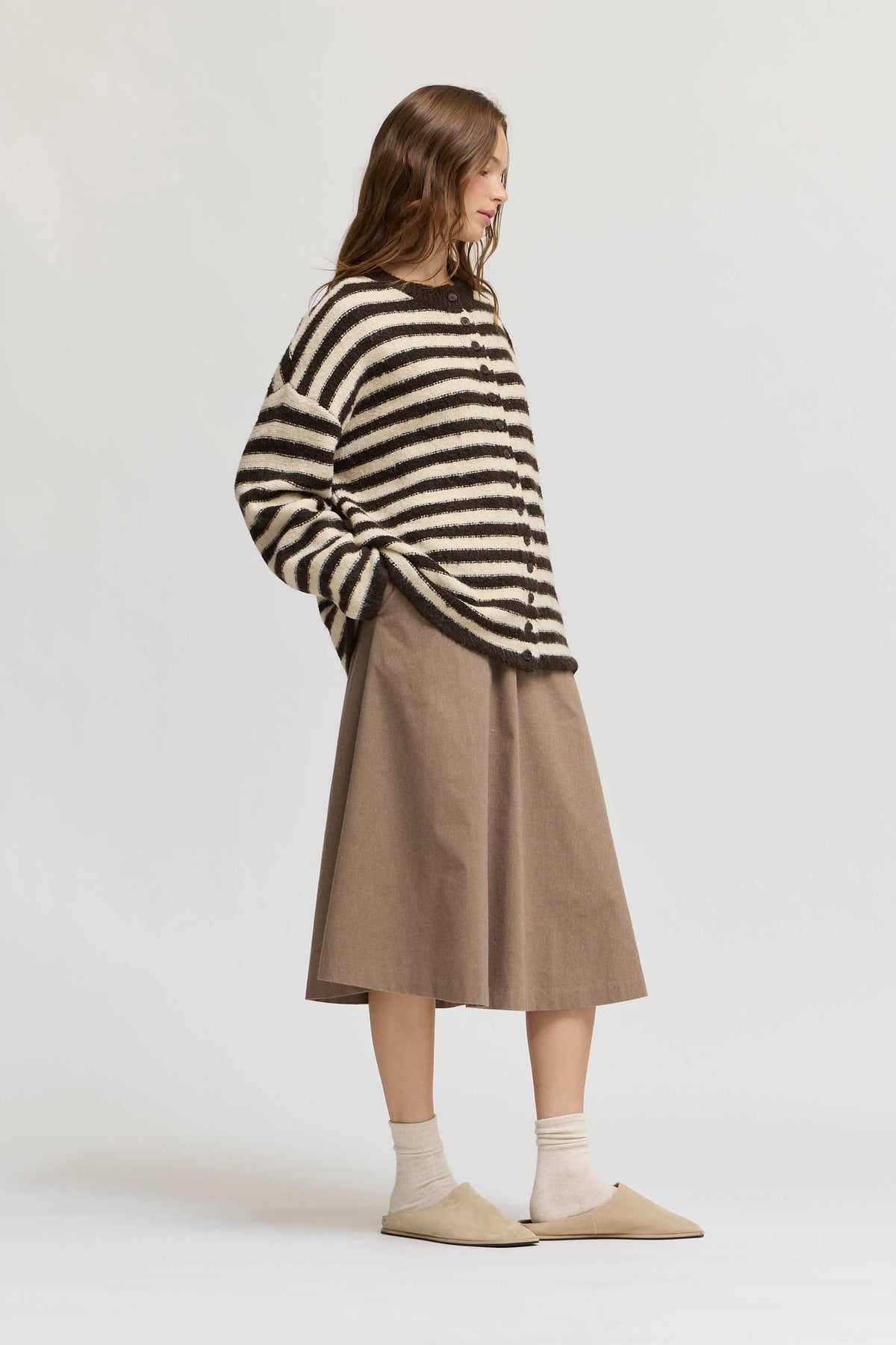 Brown Circle Hem Midi Skirt