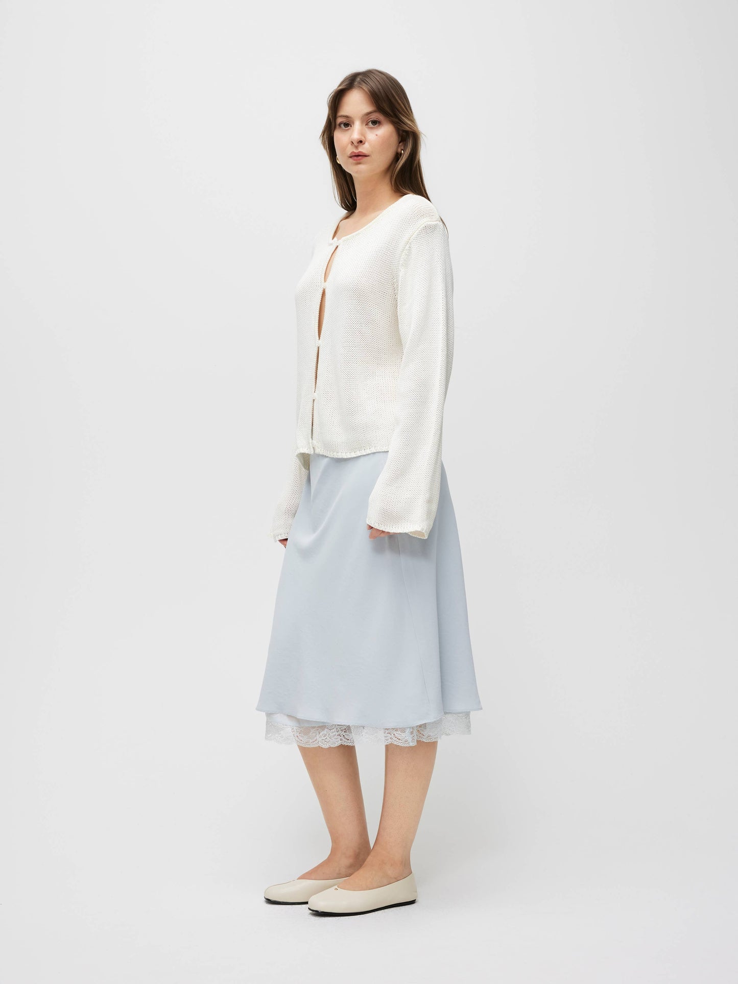 Open Knit Button Front Cardigan