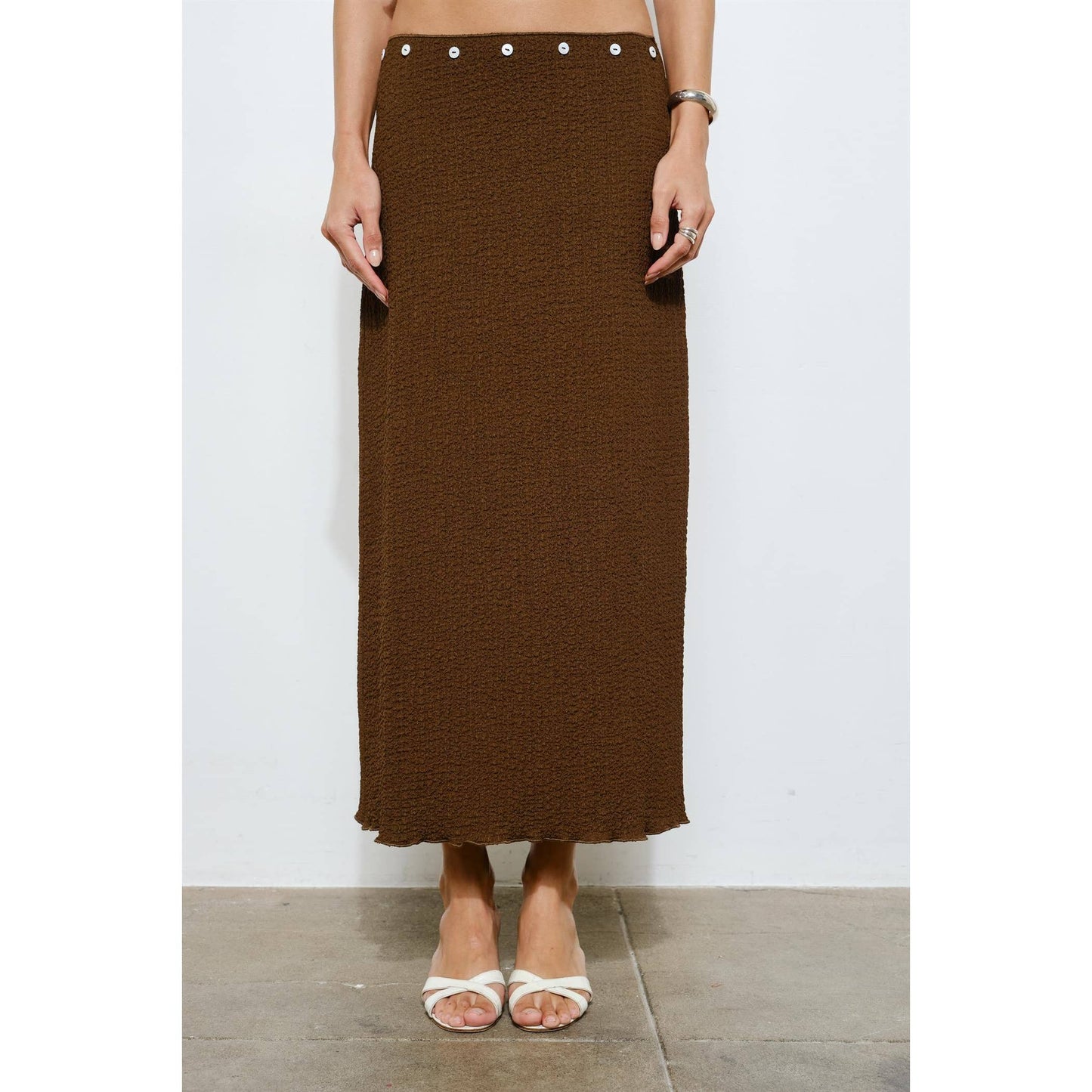 Brown Crinkle Textured Button Detail Skirt