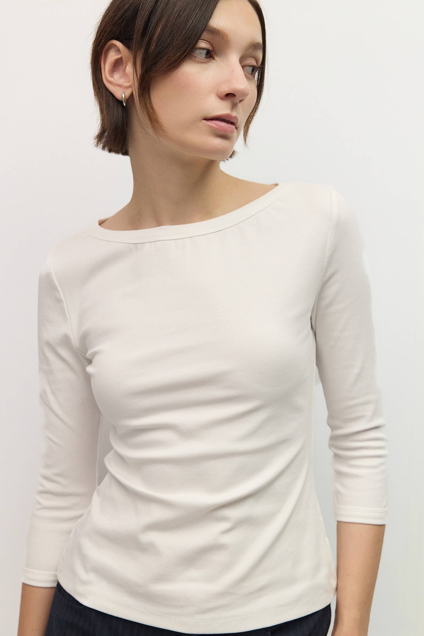 Ribbed Wide Neck Jersey Top