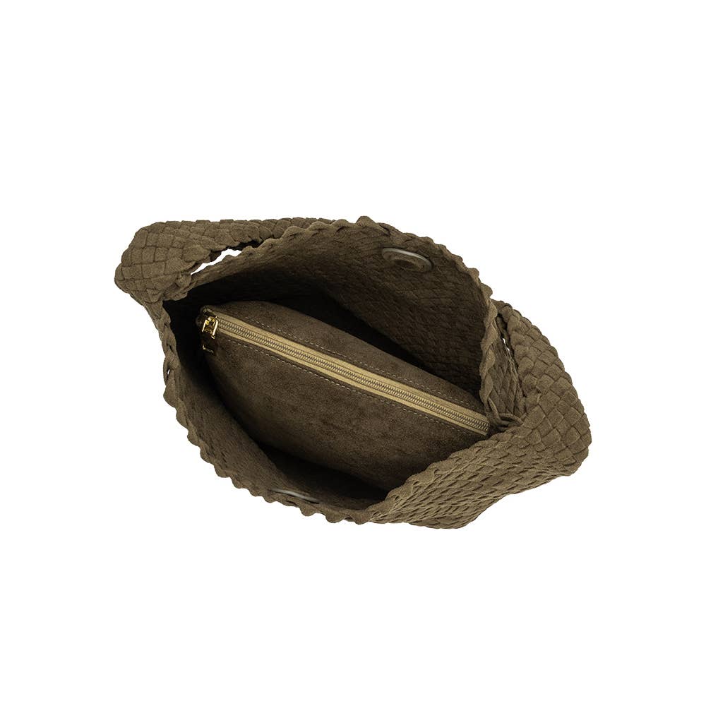 Johanna Pine Suede Woven Vegan Shoulder Bag