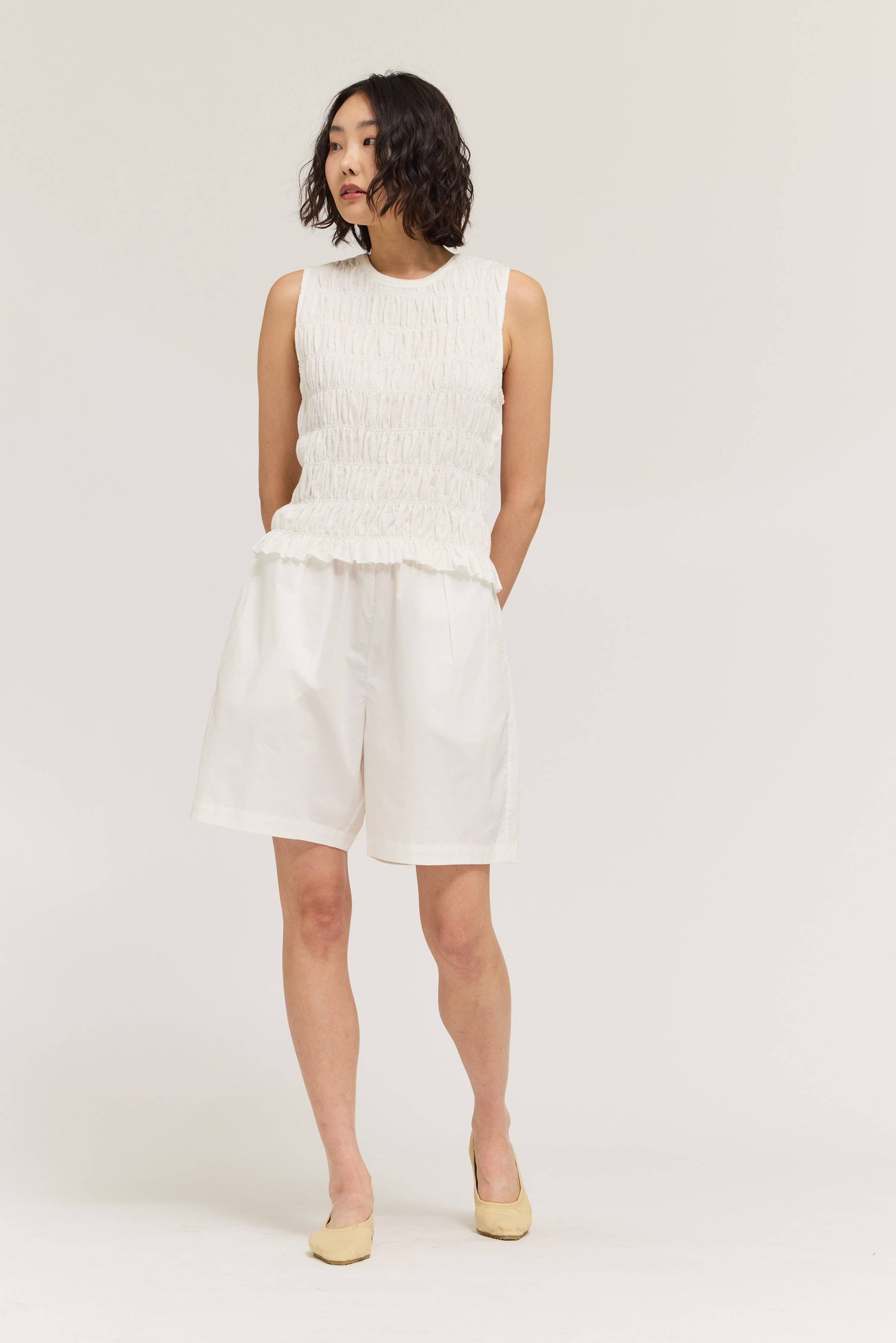 White Smocked Cotton Tank