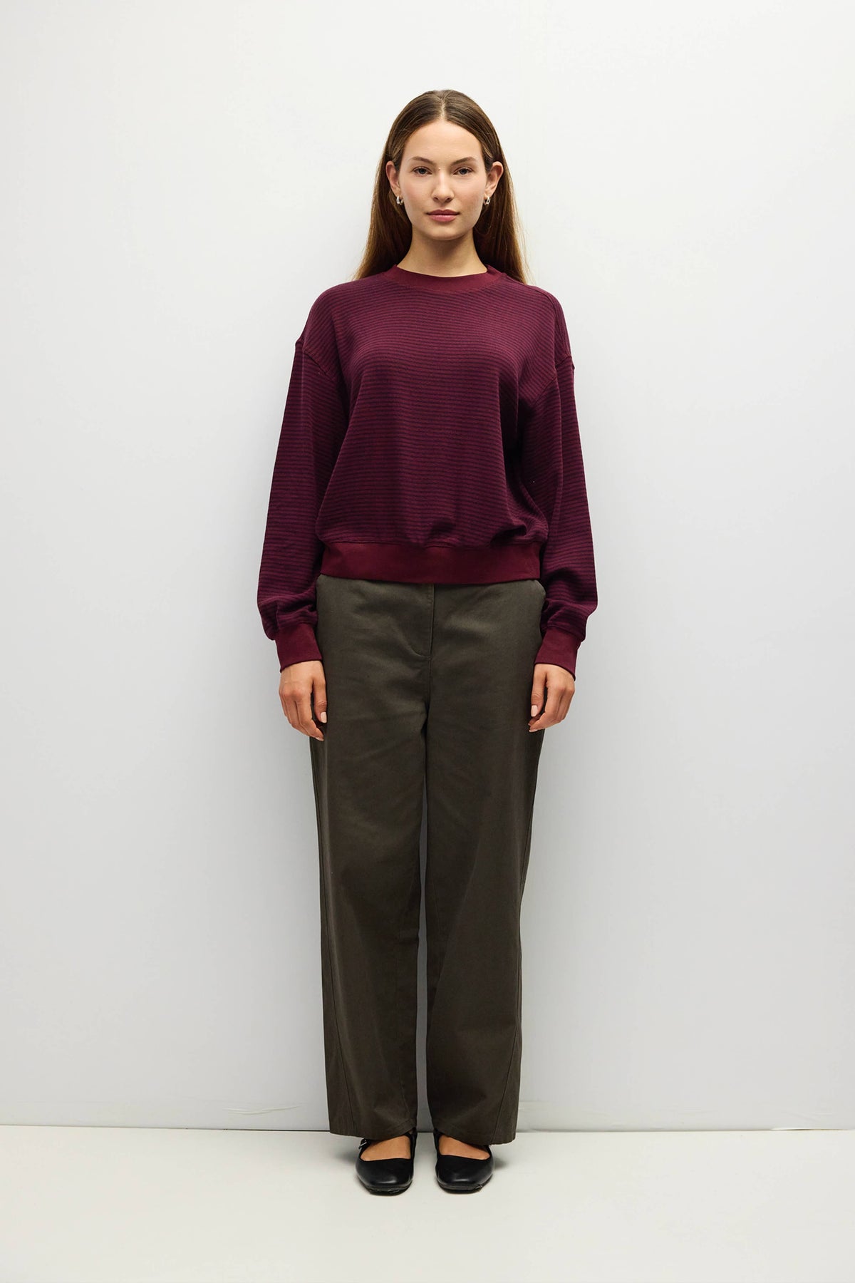 Stripe Crewneck Drop Shoulder Jersey Top