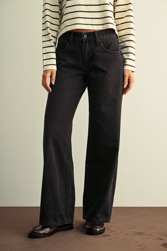 Washed Black Low Rise Relaxed Jean