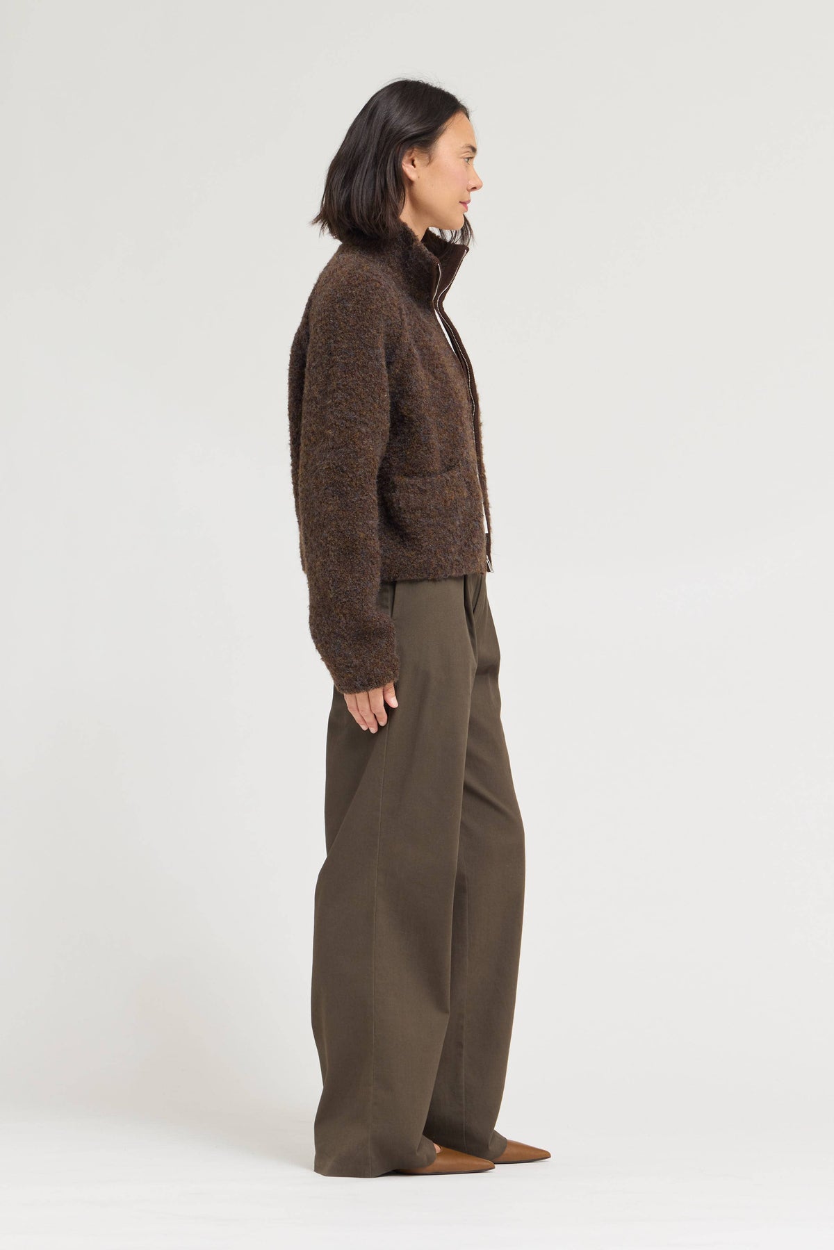 Funnel Neck Zip-Up Sweater Jacket