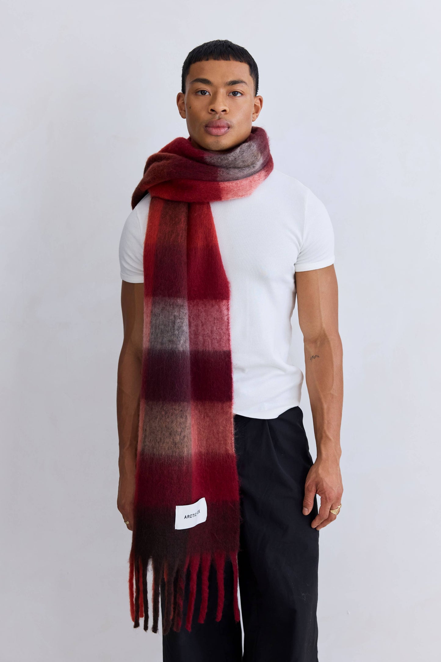 Burgundy Brushed Plaid Oversized Scarf