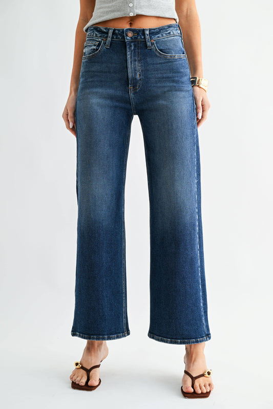 Mid Rise Dark Wash Wide Leg Jean