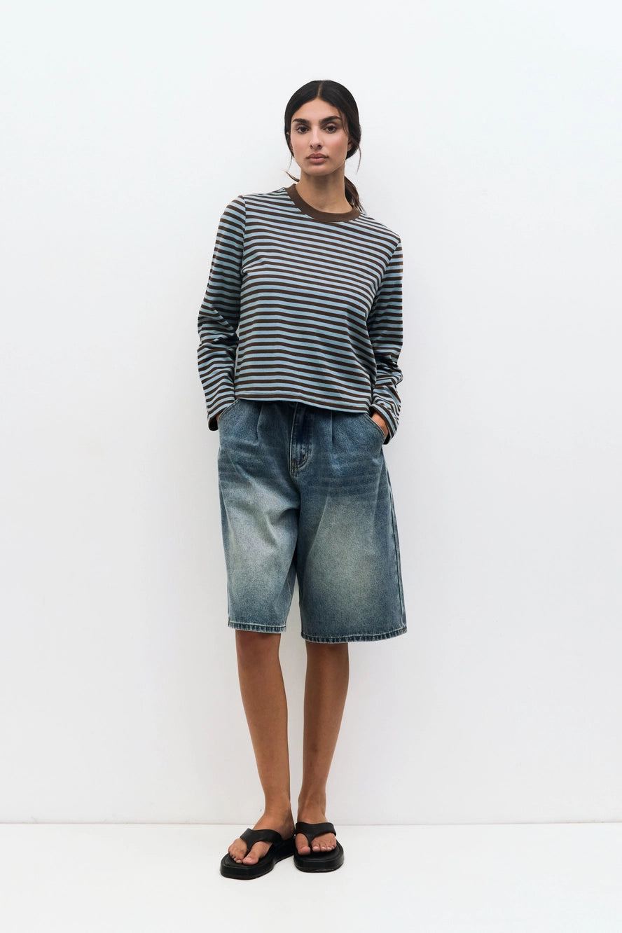 Striped Contrast Collar Long Sleeve T-Shirt