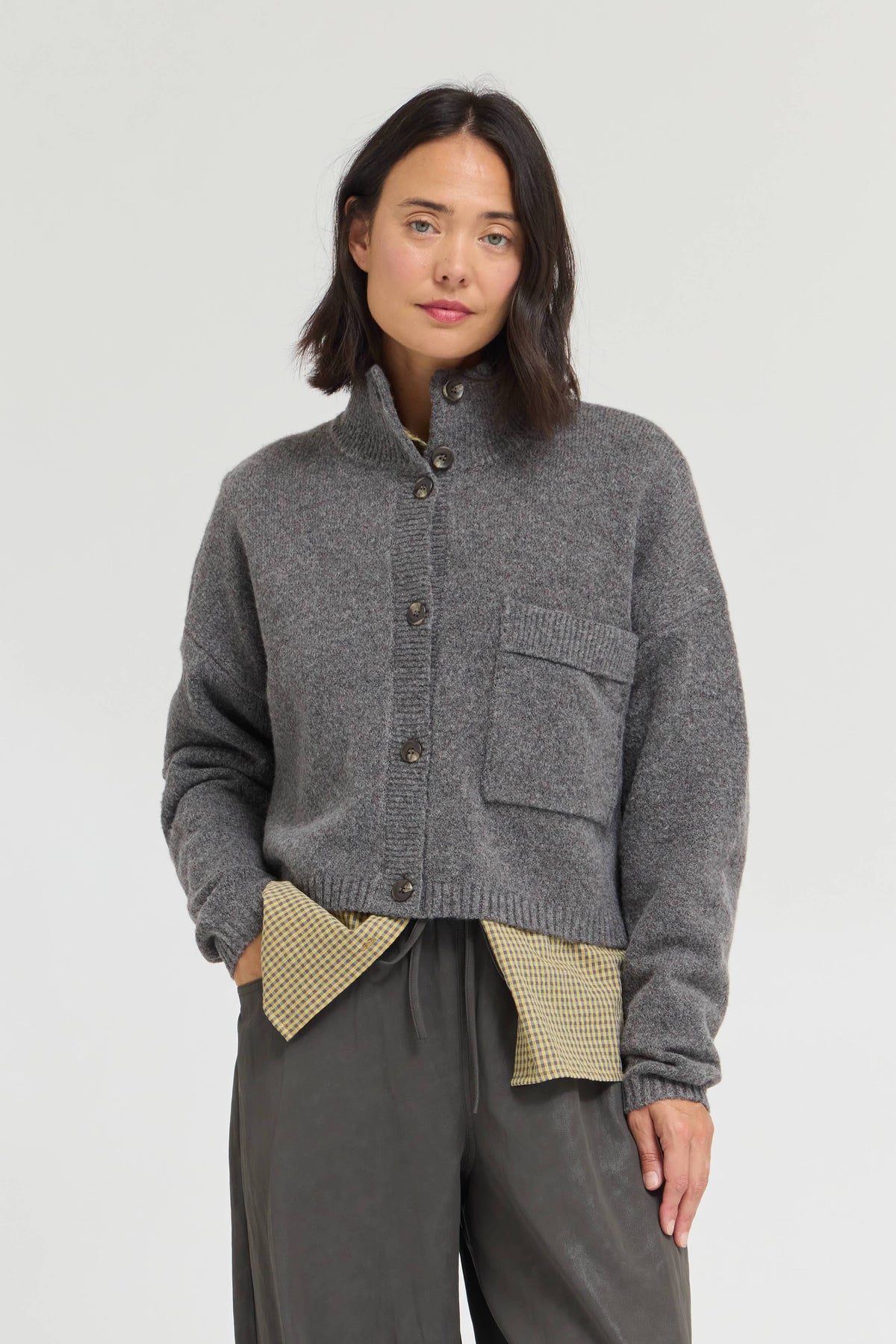 Funnel Neck Cropped Cardigan