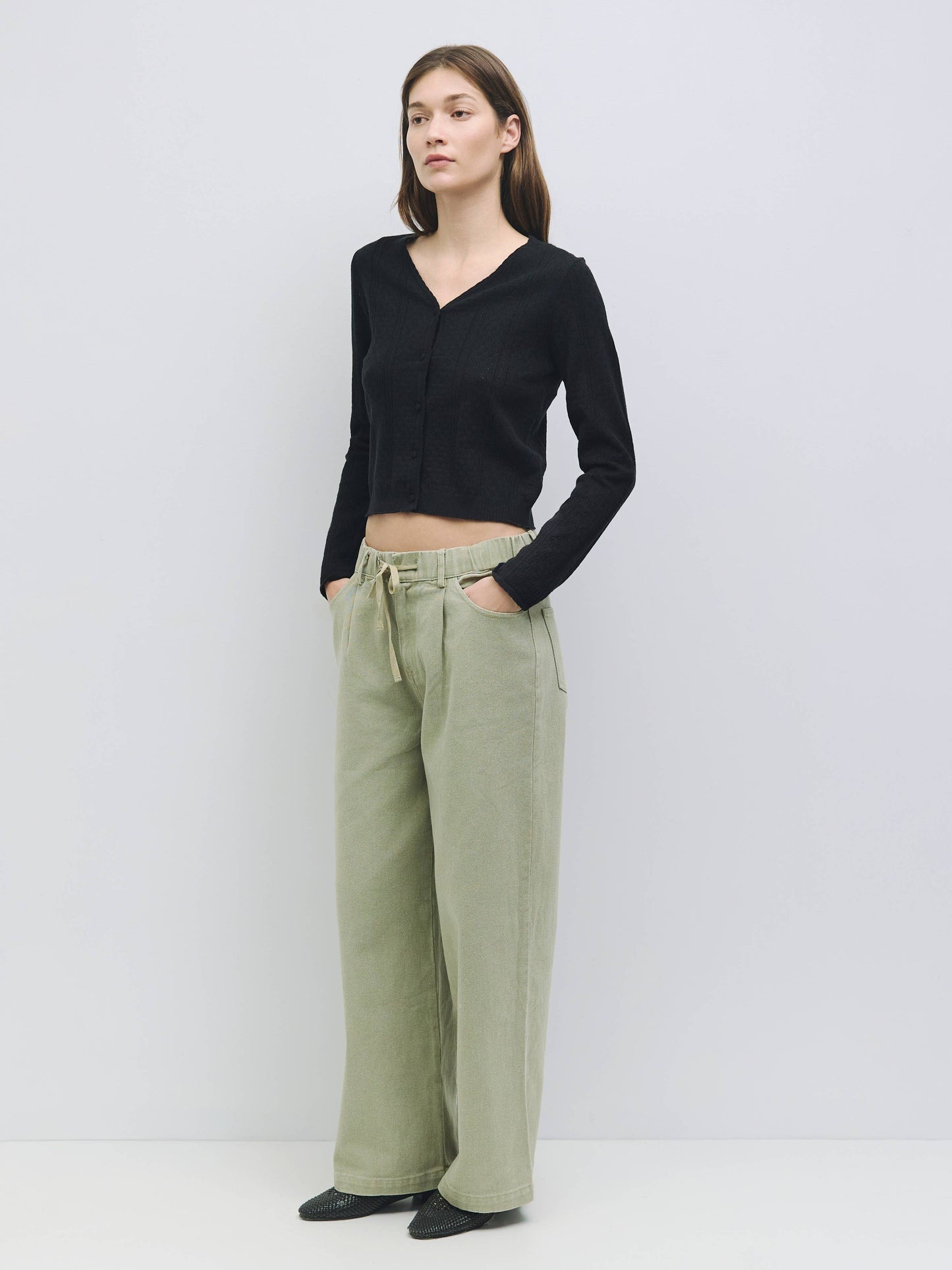 Black Knit Pointelle Cardigan Top