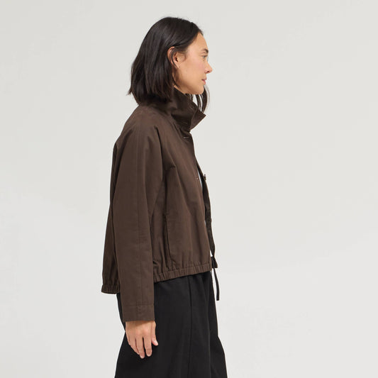 Brown Funnel Neck Cotton Jacket