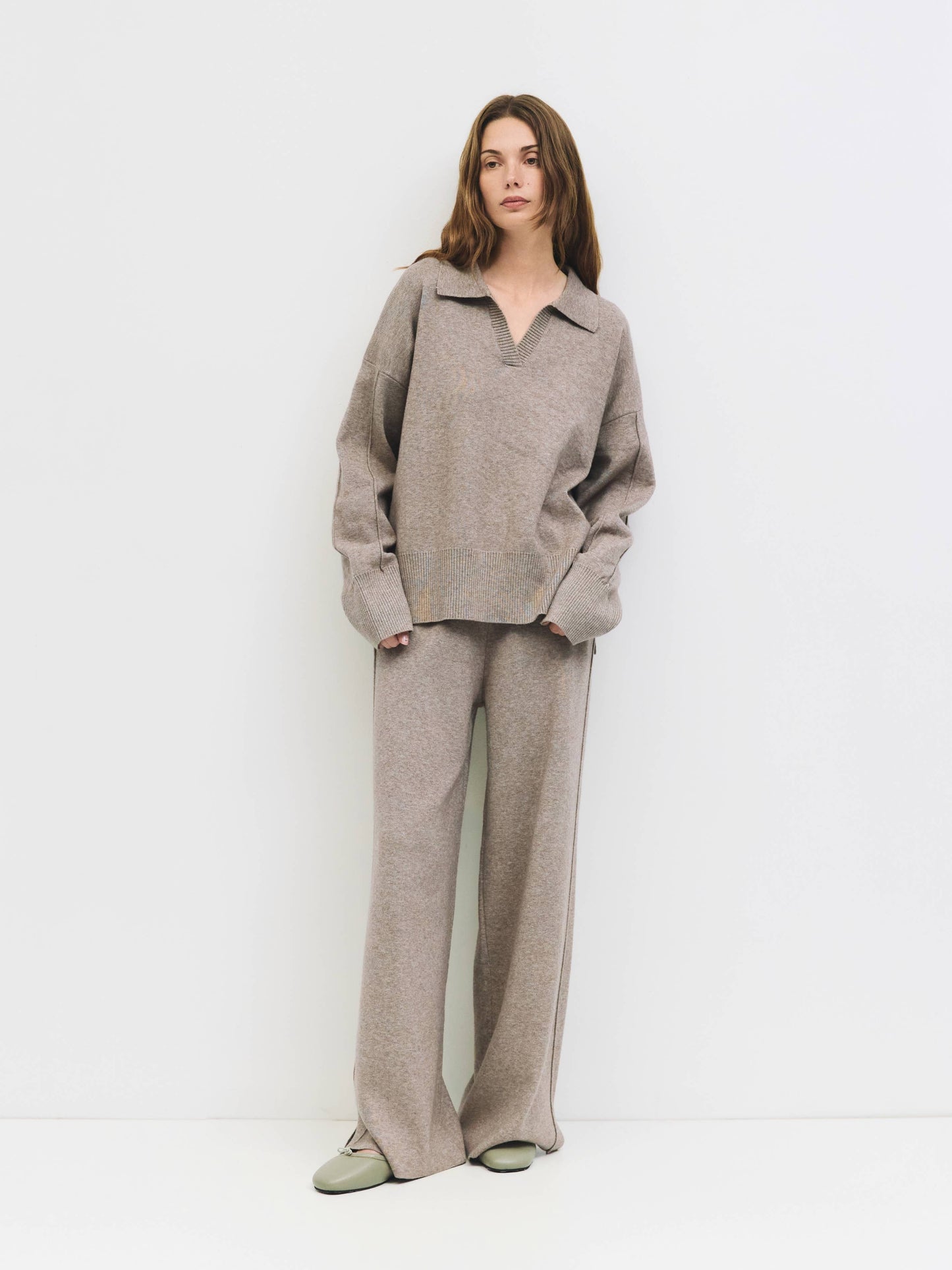 Beige Collared Knit Sweater